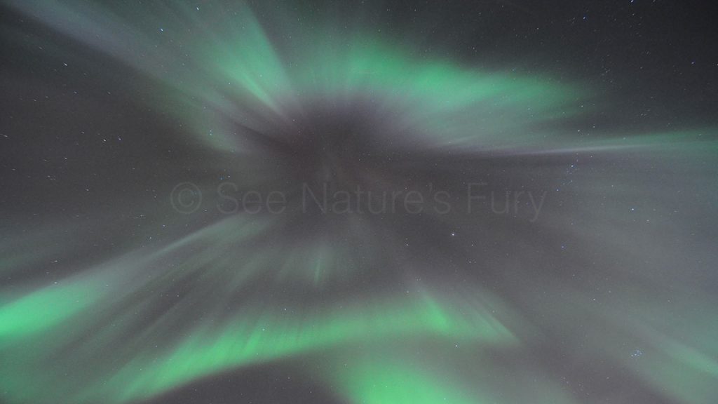 A view of the coronal northern lights, looking directly up in to them near Inari, Finland. This was shot during a storm chasing, weather and photography tour.