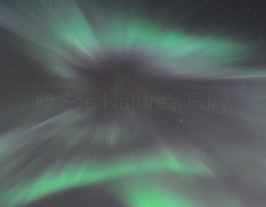 A view of the coronal northern lights, looking directly up in to them near Inari, Finland. This was shot during a storm chasing, weather and photography tour.